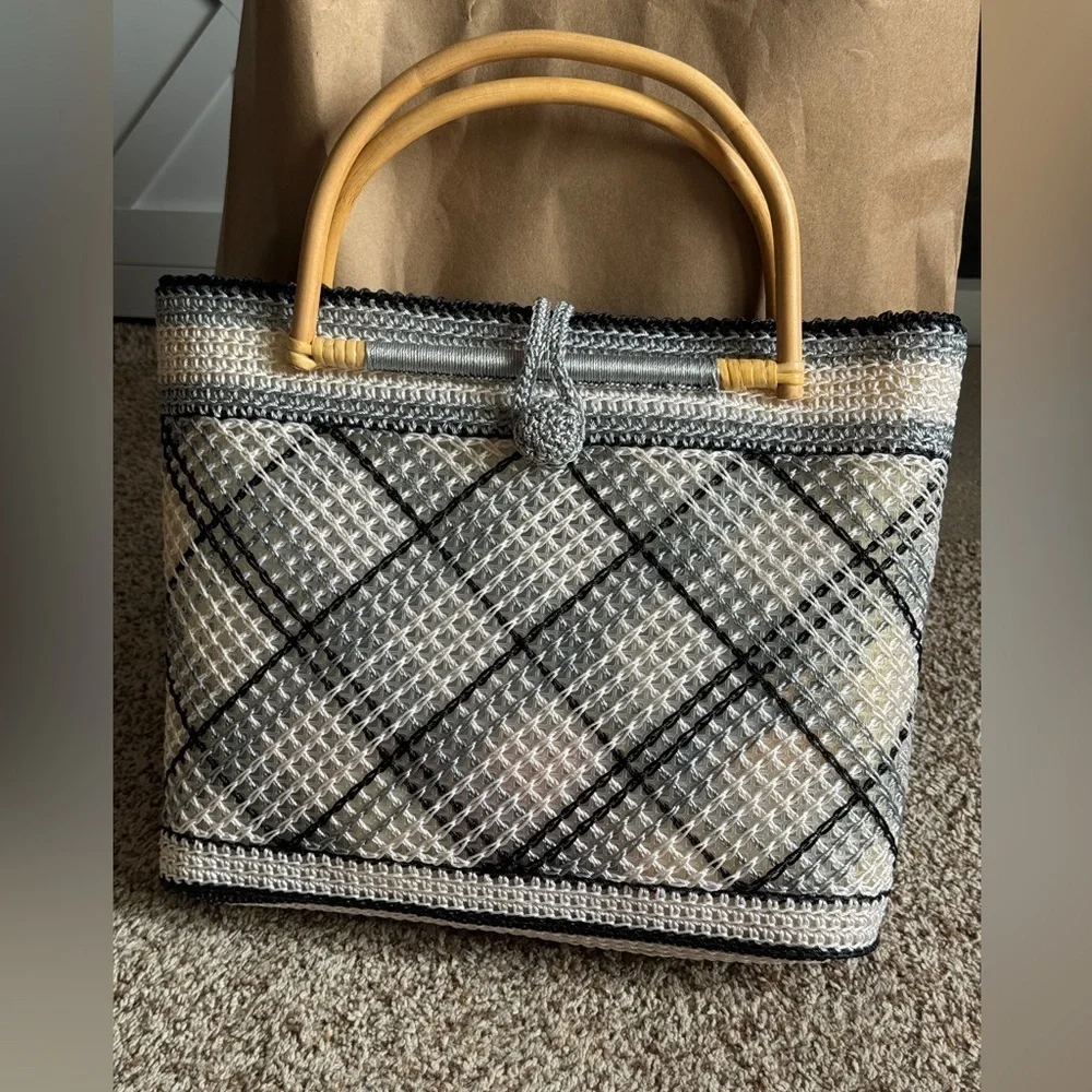 Elegant Woven‎ Handbag with Bamboo Handles